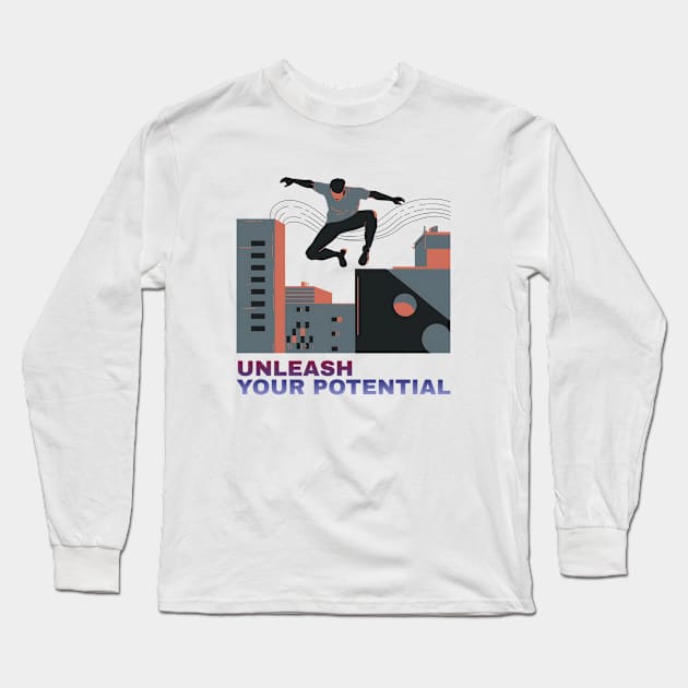 Parkour Potential Unleashed - Aesthetic Guy Doing Parkour Illustration Long Sleeve T-Shirt by Tecnofa